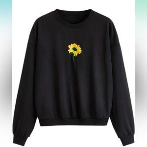 Romwe Women's Long Sleeve Floral Print Embroidery Causal Pullover Sweatshirt